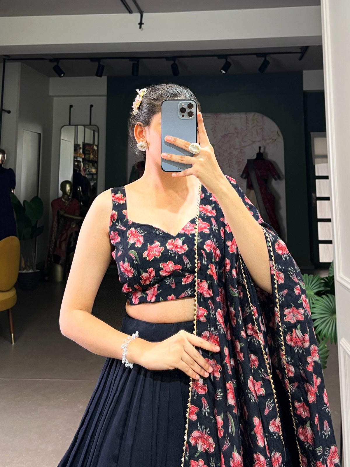 The Perfect Blend of Tradition And Sparkle Lehenga Choli - Black-red