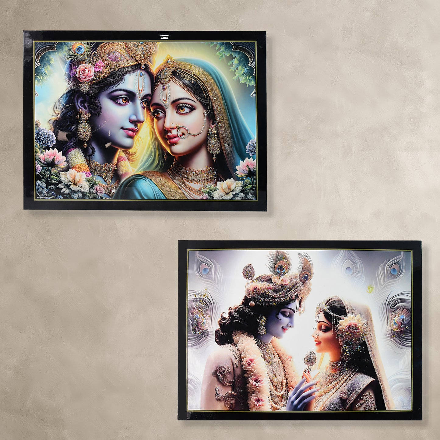 Lord Krishna And Radha Wall Painting With Wooden Frame 60x45 Cm Approx (1 Pc Mix Design)