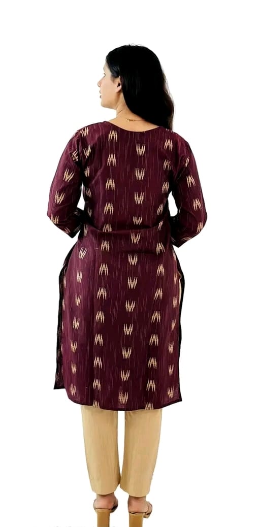 Women's Cotton Kurta Pant Set with Dupatta-Maroon