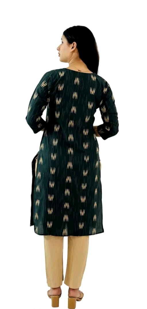 Women's Kurti with Pant And Dupatta-  Dark green