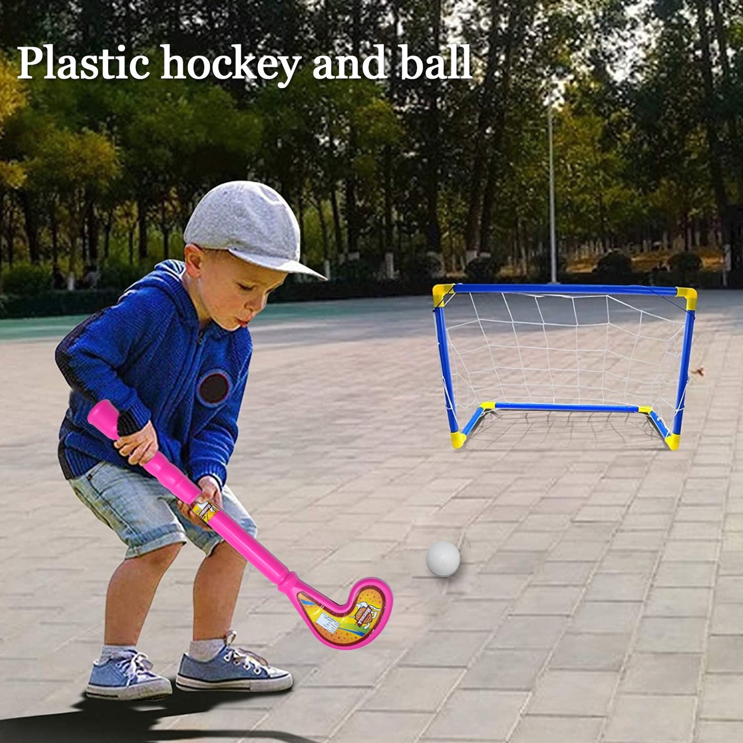 8023 Combo Of Light Weight Plastic Bat Ball  Hockey For Kids