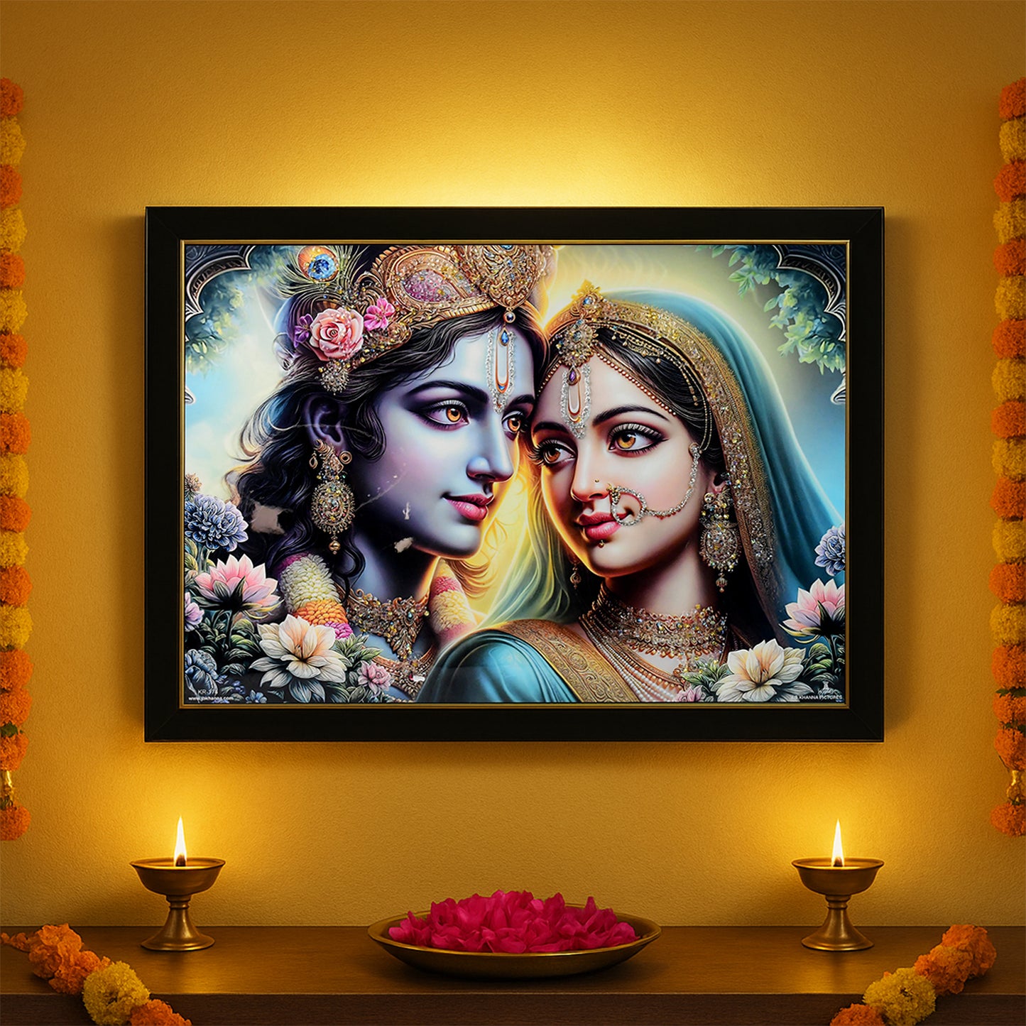 Lord Krishna And Radha Wall Painting With Wooden Frame 60x45 Cm Approx (1 Pc  Mix Design)