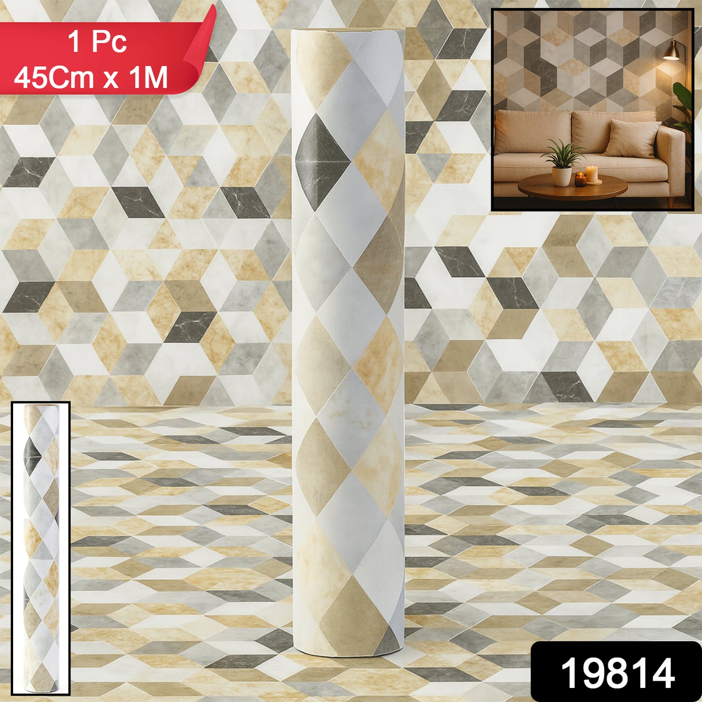 Self-adhesive Waterproof Wallpaper Roll 45 Cm X 1 M - (1 Pc)