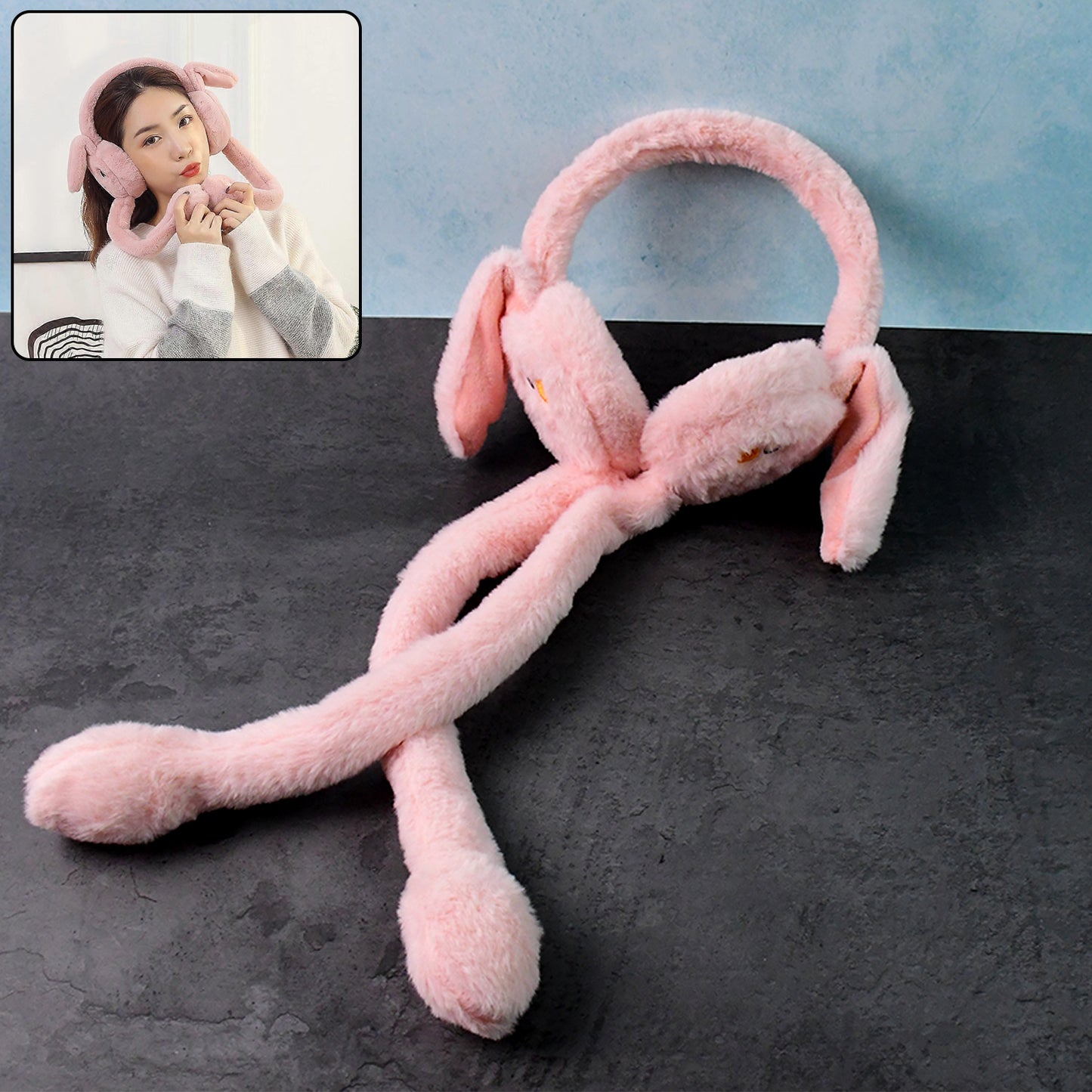 Cute Jumping Rabbit Ear Plush Winter Earmuffs (1 Pc)