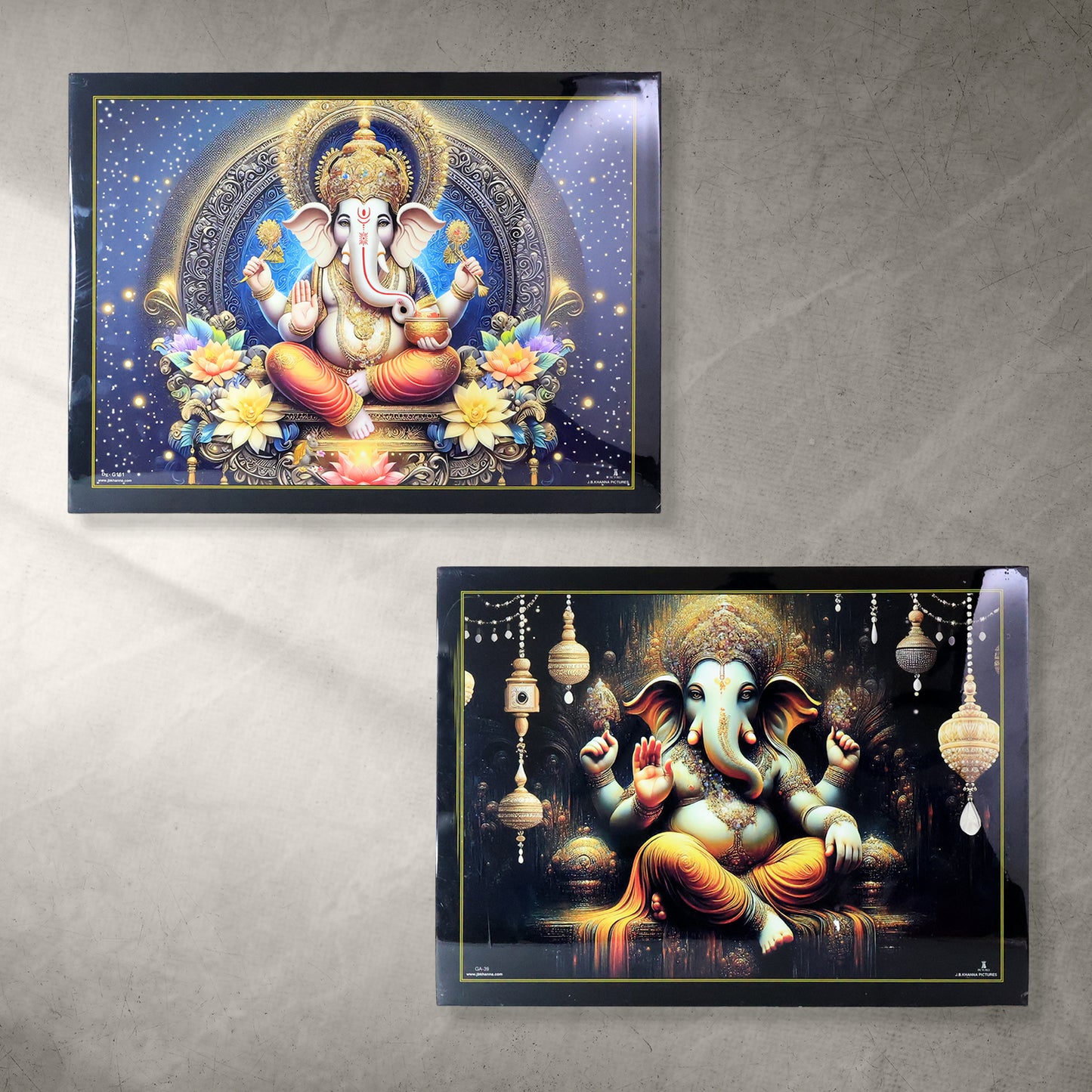 Divine Lord Ganesha Wall Painting With Wooden Frame Mix Design 60x45 Cm Approx (1 Pc)