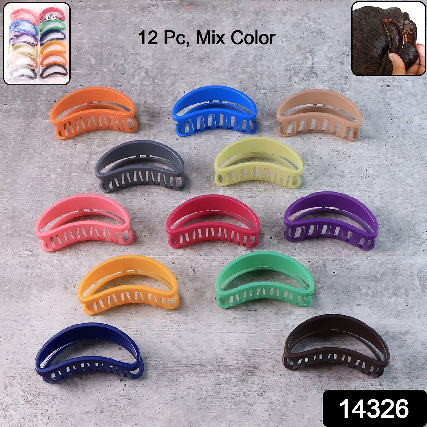 Plastic Hair Clamp Grip Simple Matte Hair Barrette Clamp (12 Pc)